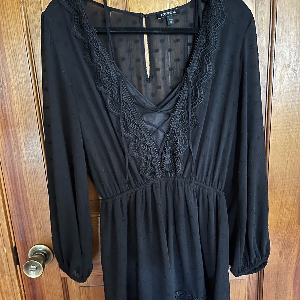 Express Elegant Black Romper with Lace Accents